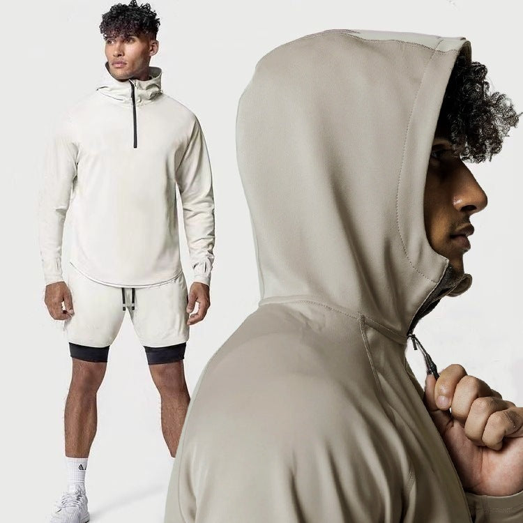 Men's Fitness Half Zipper Hooded Jacket