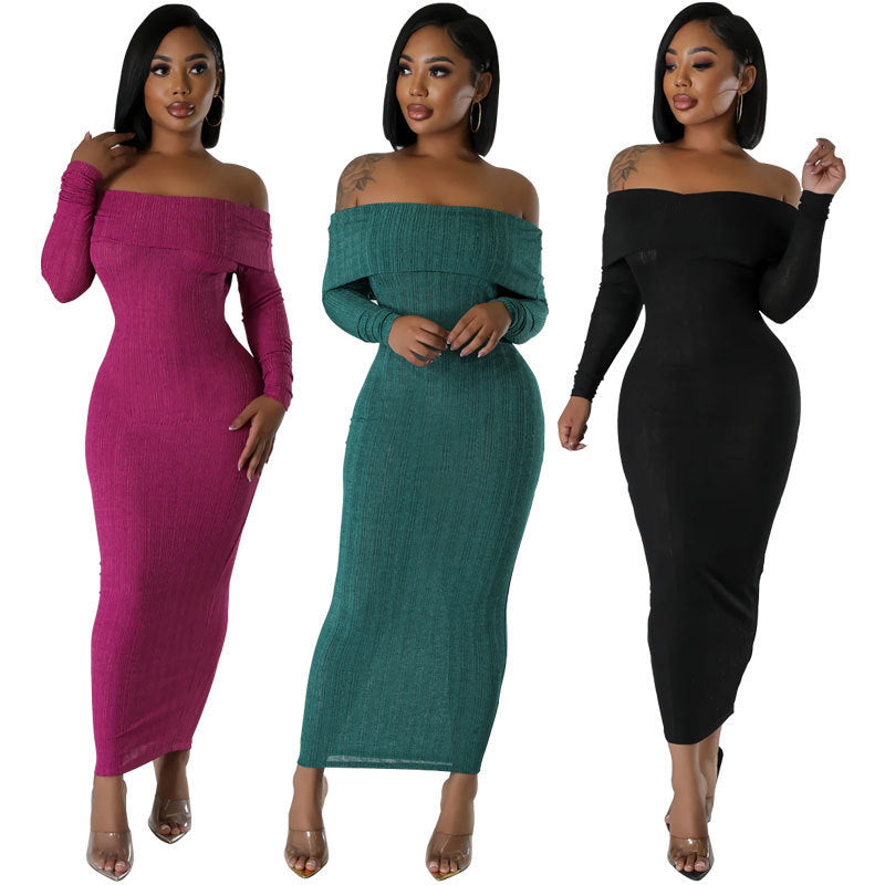 Women's Long Sleeve Solid Color Dress