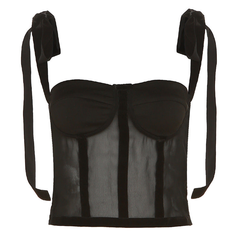 See-through Fitted Waist Backless Camisole Top