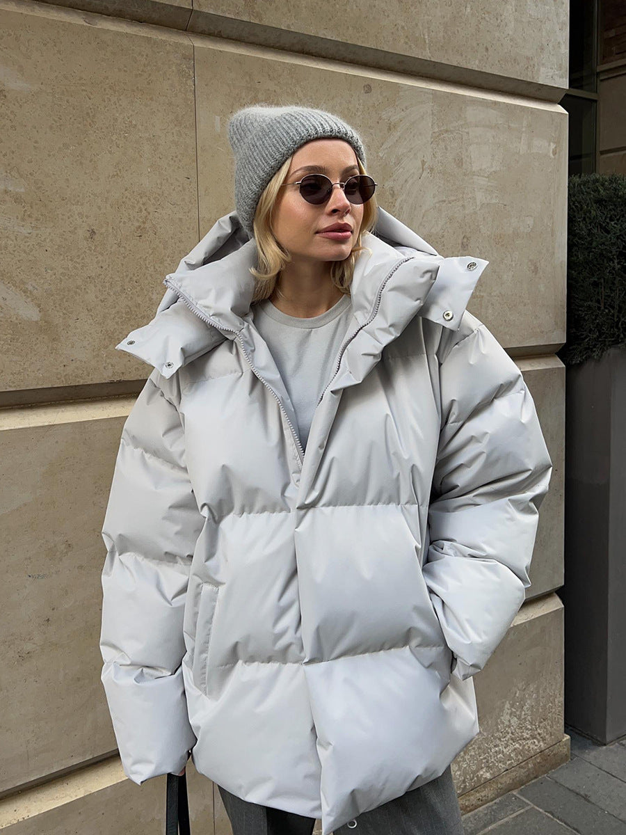 Fashion Coat With Removable Hood Cotton Loose Jacket