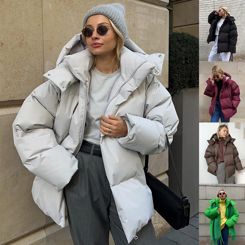 Fashion Coat With Removable Hood Cotton Loose Jacket