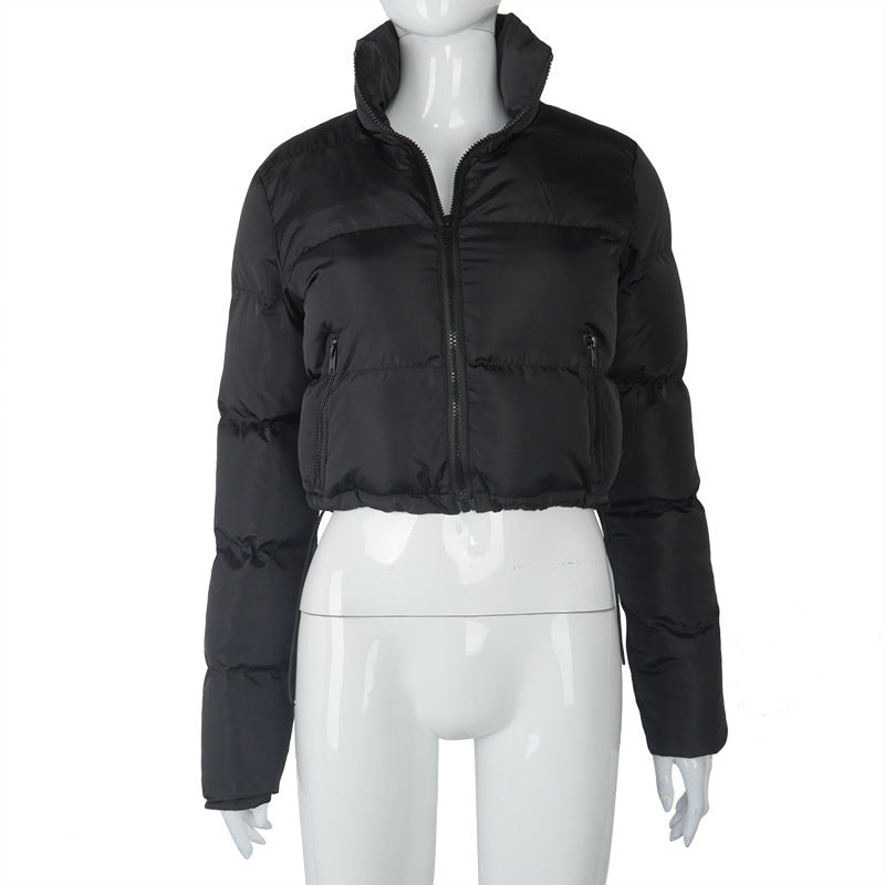 Crop Coat Winter Long-sleeved Coat With Drawstring