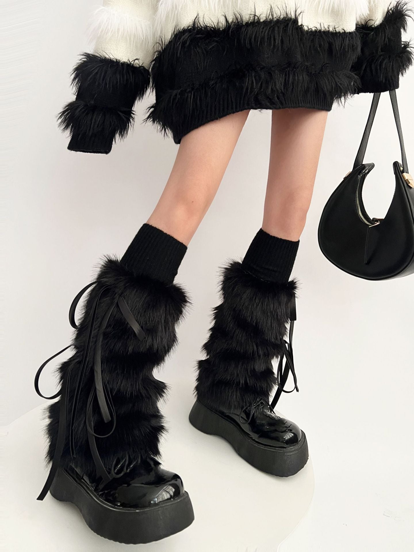 Warm Lace-up Fur Leg Warmer Mid-calf