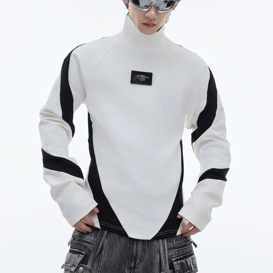 Men's Contrast Patchwork Half Turtleneck Bottoming Shirt