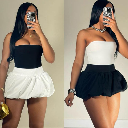 Pure Color Puffy High Waist Ultra Short Skirt