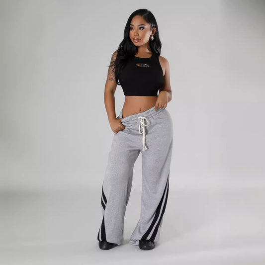 Versatile Contrast Color Diagonal Striped Waist-tight Sweatpants