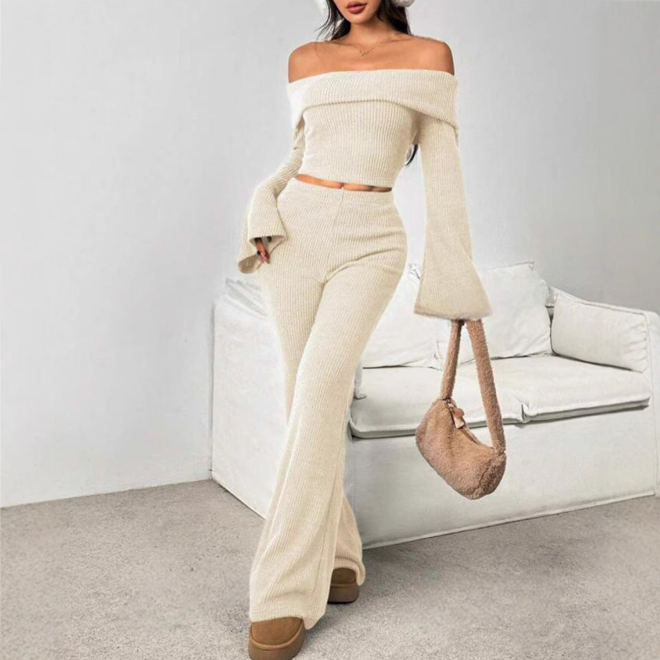 Off The Shoulder Slim Fit Long-sleeved Set